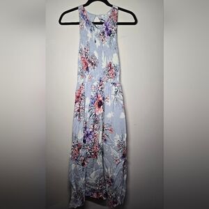 Floral Sleeveless Maxi Dress - Blue and Pink
